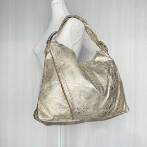 LUZ DA LUA Metallic Gold Crinkle Leather Hobo Shoulder Bag Oversized Slouchy Y2K
